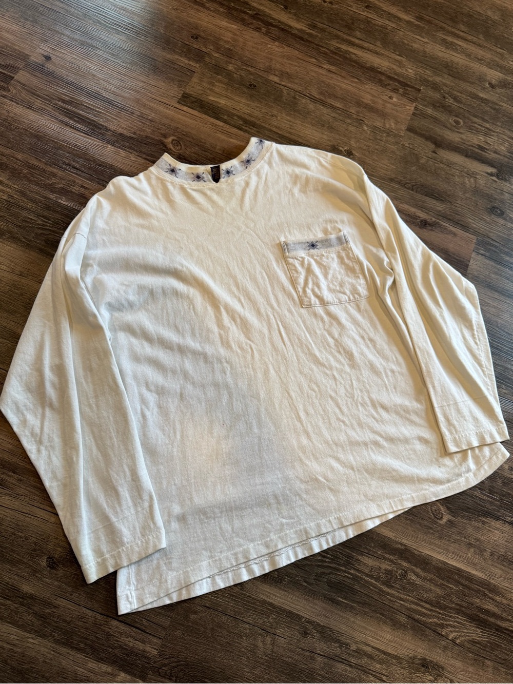 Vintage 90's Hunting Horn Blue White Pocket Long Sleeve XL Made In USA